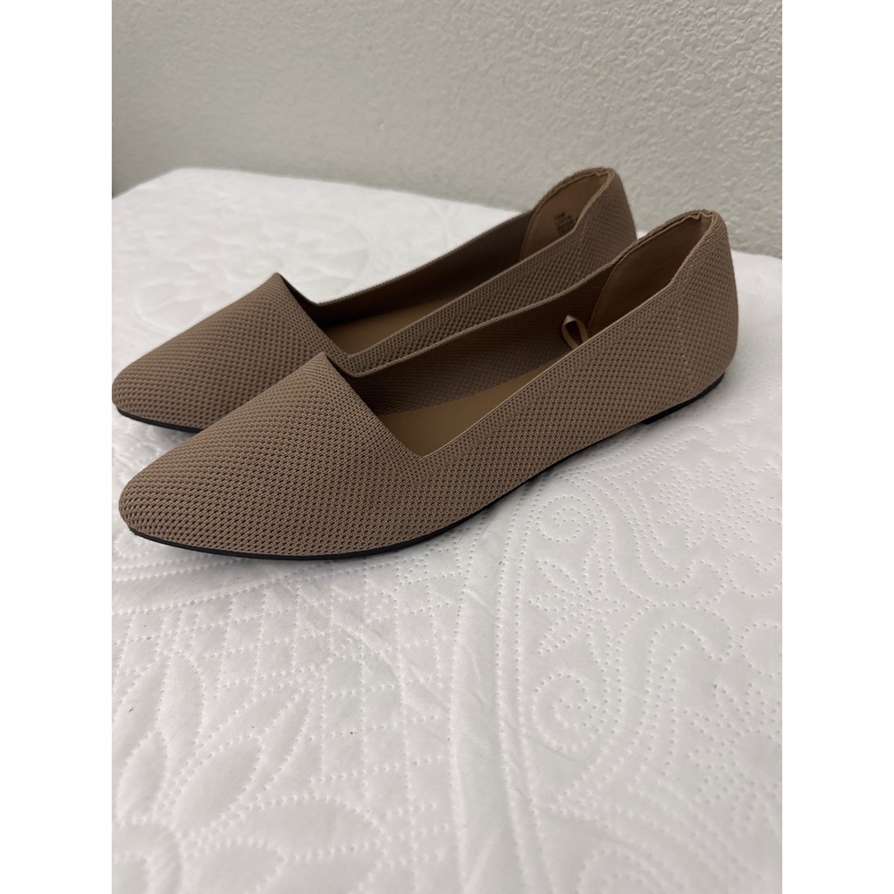 Mia Lixya Taupe Knit Pointed Toe Ballet Flats Comfort Shoes Size 10